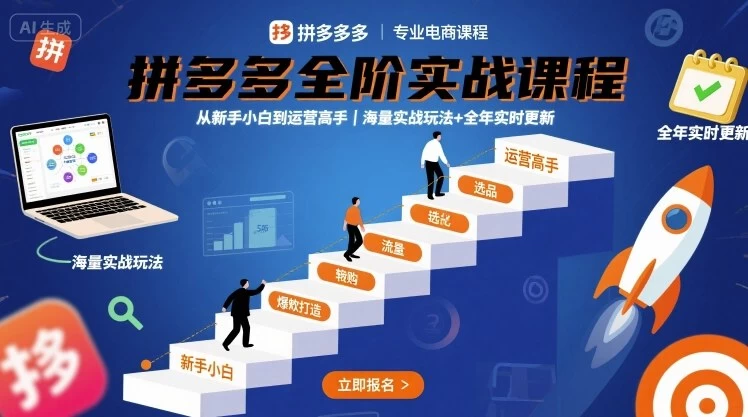 大炮拼多多全阶实战课程，从新手小白到运营高手，海量实战玩法+全年实时更新【2025年9月更新】【2.2GB/MP4】-kk小站