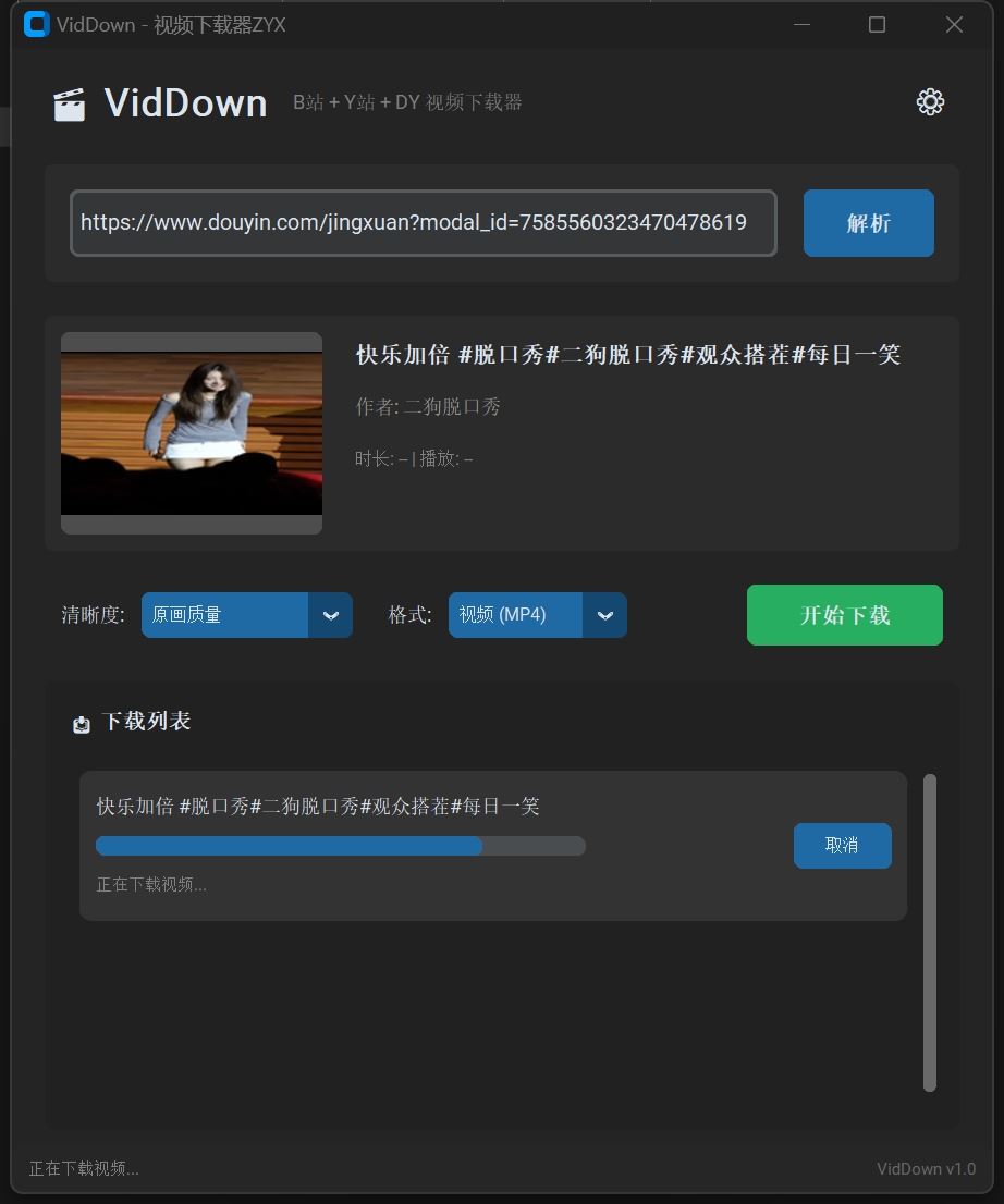【PC】VidDown视频下载器v1.0无水印下载B站/钭音/油管等-kk小站
